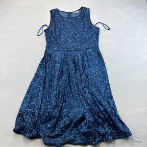 ISSI Fit & Flare Sequin Dress Womens M Blue Sleeveless Back Zip Party Cocktail